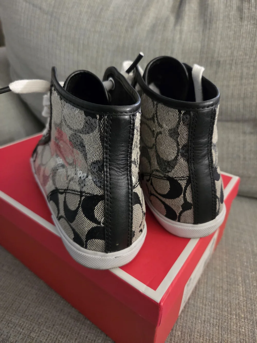 Coach High-Top Sneakers in Black and White Signature Print